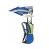 A backpack with an umbrella attached to it.