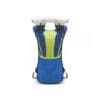A blue and green backpack with two handles.