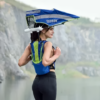 A woman with an umbrella on her head