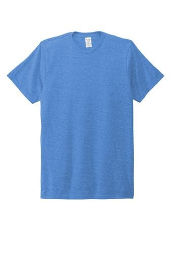 A light blue t-shirt is shown on a white background.