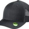 Black mesh back baseball cap with green tag.