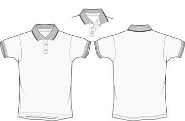 White polo shirt with grey collar and cuffs.