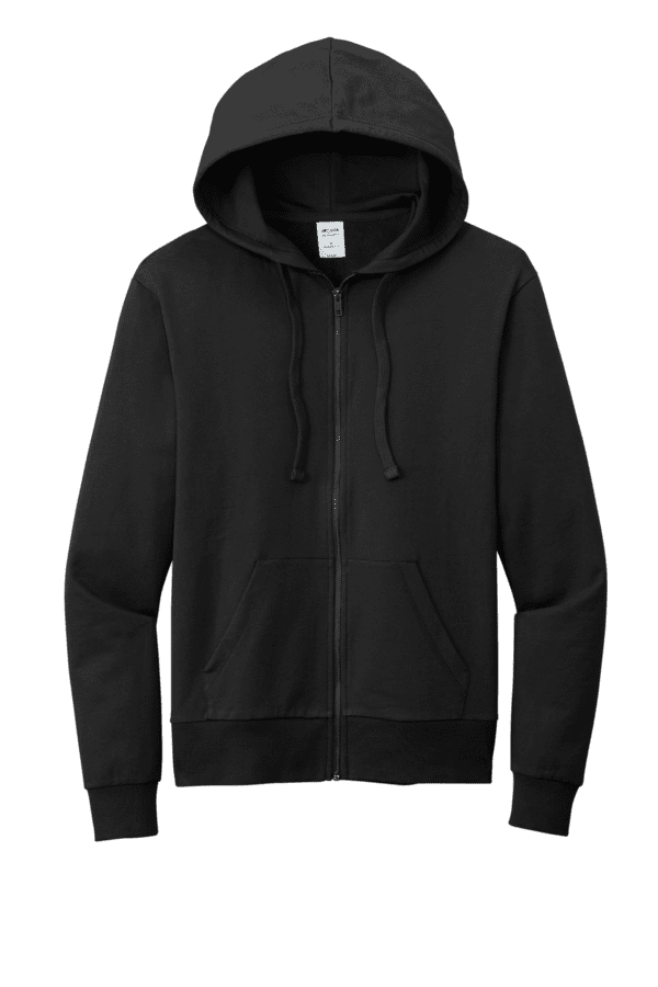 Black zippered hoodie with a hood.