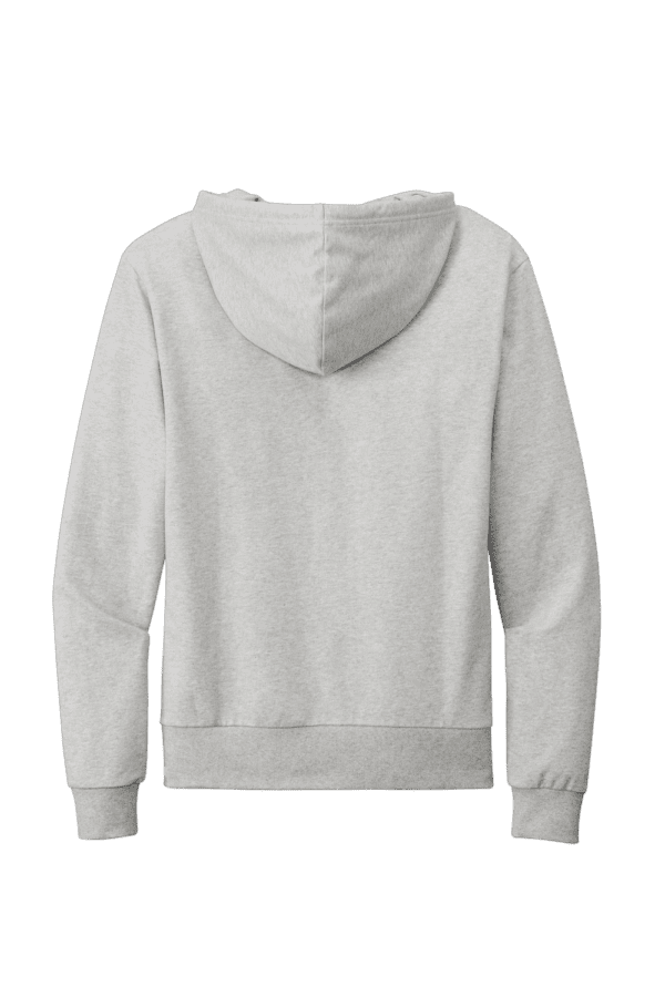 Gray hooded sweatshirt with long sleeves.