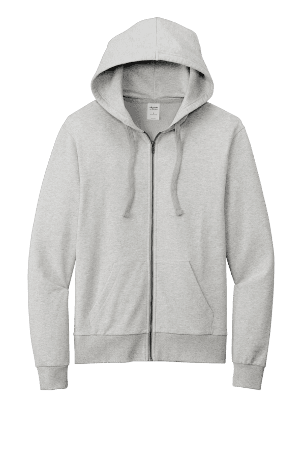 Gray zip-up hoodie with a hood.