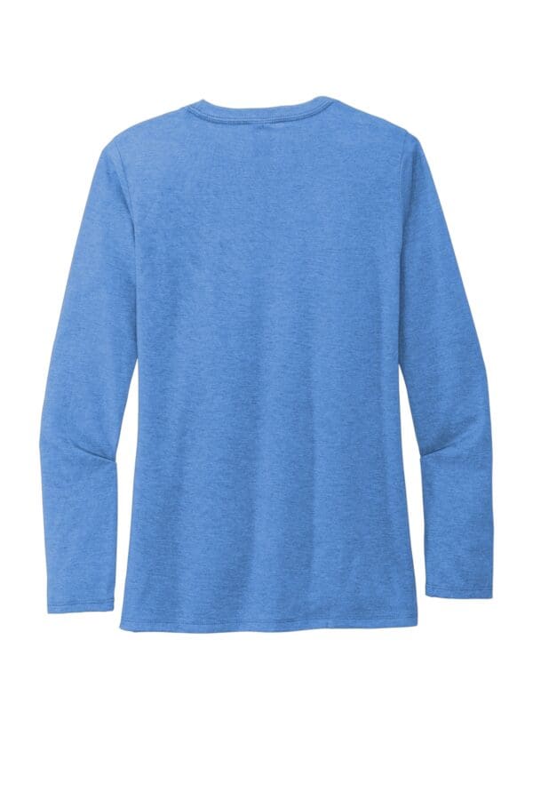 Blue long-sleeve t-shirt on white background.