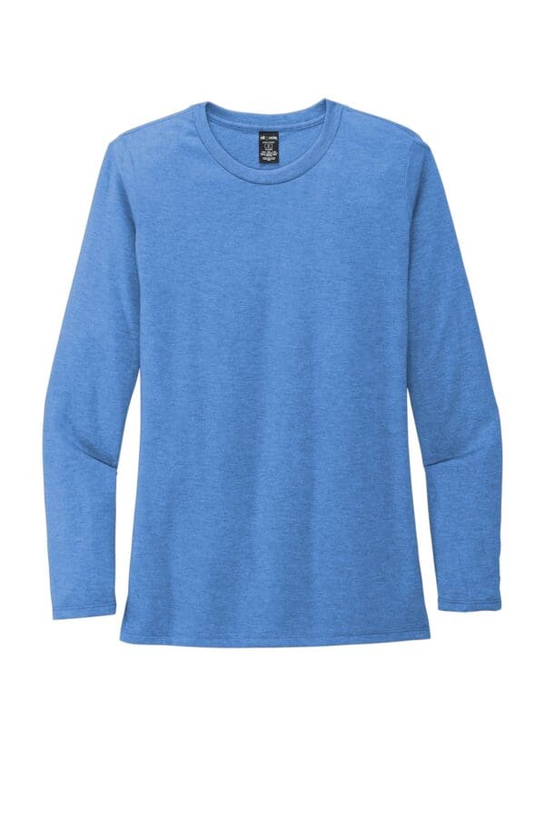 Blue long-sleeve t-shirt on white background.