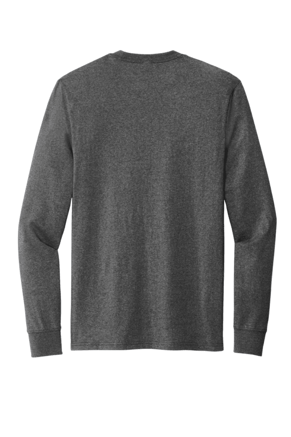 Gray long-sleeved t-shirt on green background.