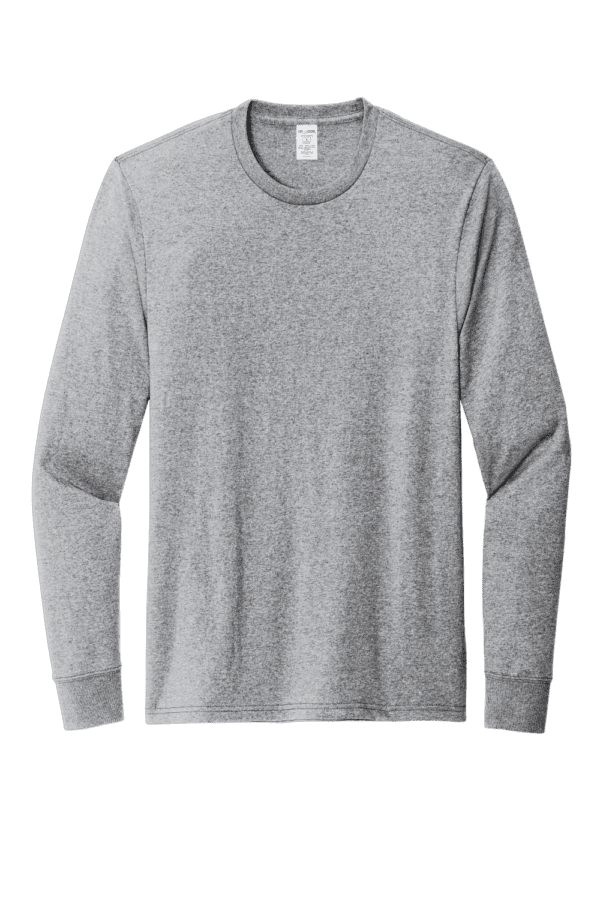 Gray long-sleeved t-shirt with crew neck.