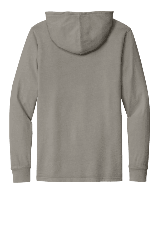 Gray long-sleeved hooded shirt