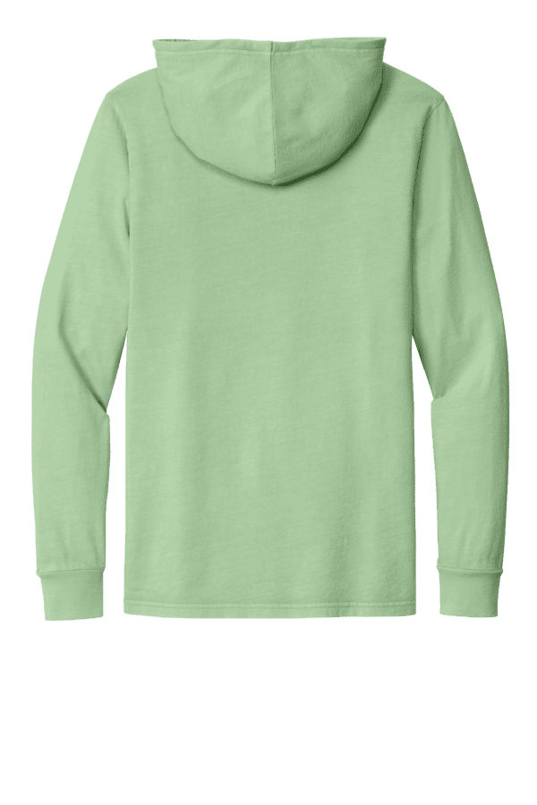 Green long-sleeve hooded shirt